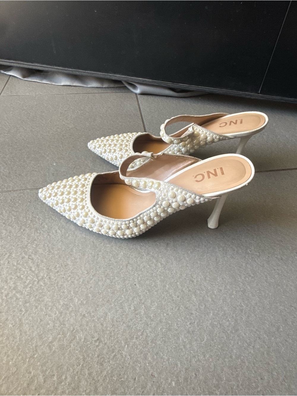 INC International Concepts Pearl Embellished Slingback Heels Women’s 9.5 Ivory